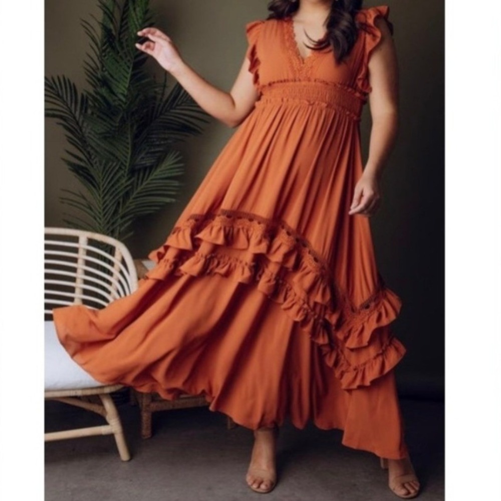 Baltic Born Rust Ruffle Maxi Dress - Picture 3 of 16